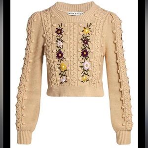 Alice and Olivia “Enid Puff-Sleeve Embroidered Sweater”